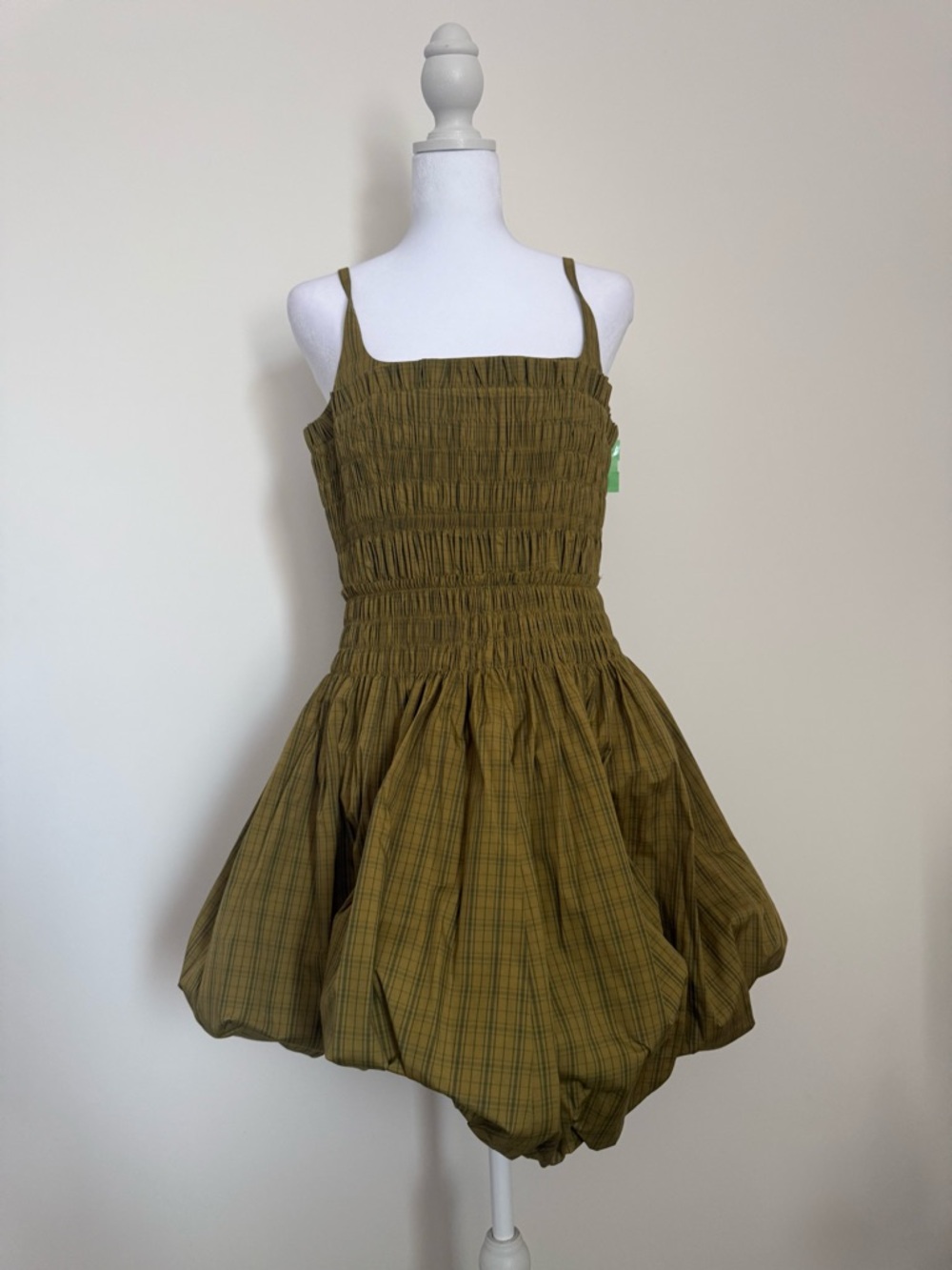 Rebecca Taylor Olive Plaid Smocked Bubble Dress NWT size 8